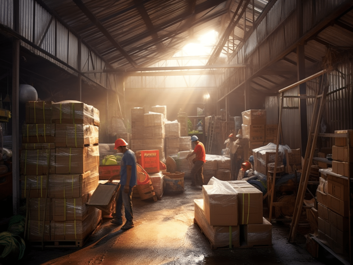 orang sibuk bekerja di sebuah gudang umkm di indonesia